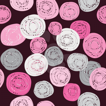 Doodle geometrical pattern with gray and pink circles and dots