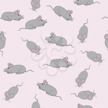 Grey cartoon mice seamless on pink background