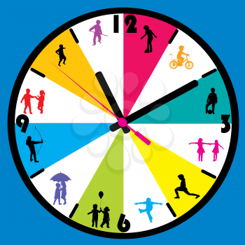 Clock face with children silhouettes