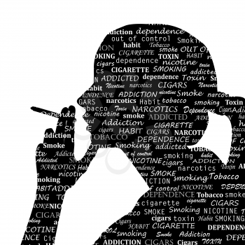 Girl smoking silhouette with typography pattern