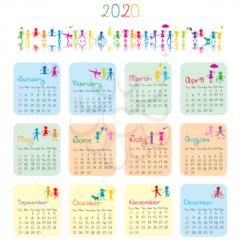 2020 calendar with doodle kids