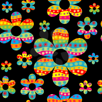 Colorful floral seamless pattern with dotted flowers
