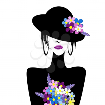 Stylized woman with hat and flowers