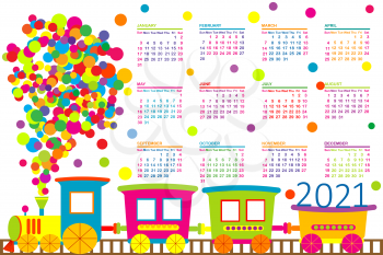 2021 calendar with train toy