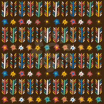African seamless background with flowers, stripes and stars