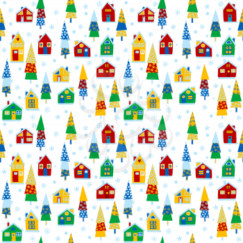 Cartoon winter background with houses