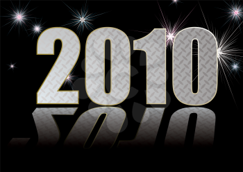Royalty Free Clipart Image of Fireworks and 2010
