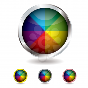 Royalty Free Clipart Image of a Button With Different Coloured Triangles in a Silver Frame