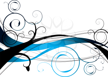 Royalty Free Clipart Image of a Black and Blue Flourish