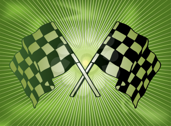 Royalty Free Clipart Image of Checkered Flags on a Green Background