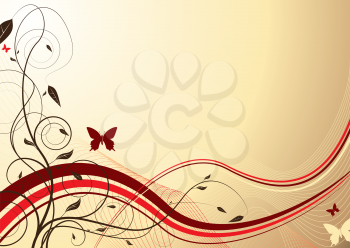 Royalty Free Clipart Image of a Cream Background With Flourishes and Ribbons