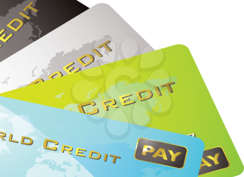 Royalty Free Clipart Image of Four Fanned Credit Cards