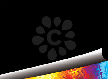 Royalty Free Clipart Image of a Black Background Peeling Off a Rainbow Coloured Background