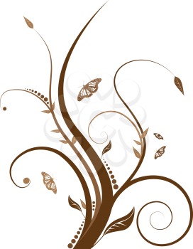 Royalty Free Clipart Image of a Brown Flourish With a Butterfly