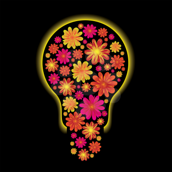 Royalty Free Clipart Image of a Floral Light Bulb