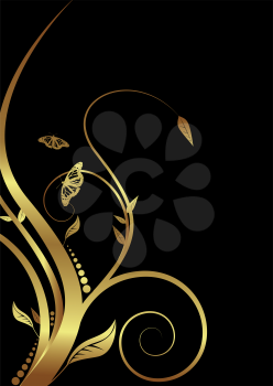 Royalty Free Clipart Image of a Gold Flourish on Black