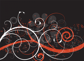 Royalty Free Clipart Image of a Black Background With a Red and White Flourish
