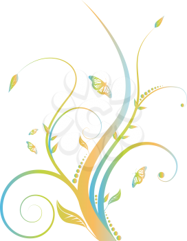 Royalty Free Clipart Image of a Floral Design With Butterflies