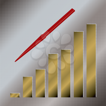 Royalty Free Clipart Image of a Silver Background With a Golden Graph