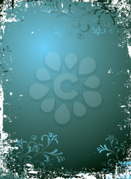 Royalty Free Clipart Image of an Aqua Background With a Grunge Flourish Frame