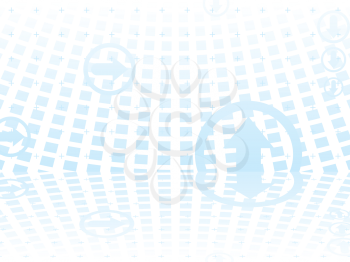 Royalty Free Clipart Image of a Soft Blue Background With Circled Arrows and Squares