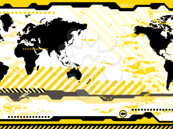 Royalty Free Clipart Image of a World Map on Yellow With Lines and Arrows