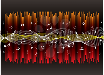 Royalty Free Clipart Image of a Musical Background With Notes and Bars