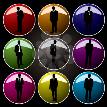 Royalty Free Clipart Image of Buttons With Businessmen Silhouettes