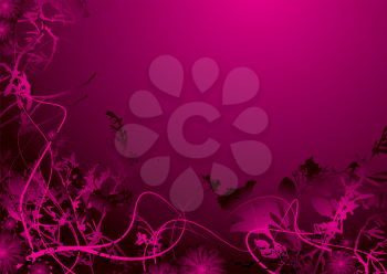 Royalty Free Clipart Image of a Magenta Background With Vines at the Bottom and Side