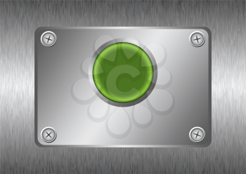 Royalty Free Clipart Image of a Metal Background With a Green Button