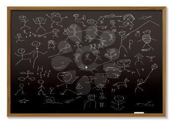 Royalty Free Clipart Image of Stick Men on a Chalkboard