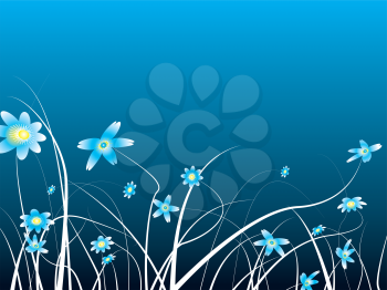 Royalty Free Clipart Image of Flowers on Blue