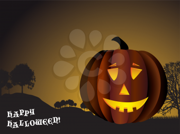Halloween background with pumpkin and spooky trees in silhouette