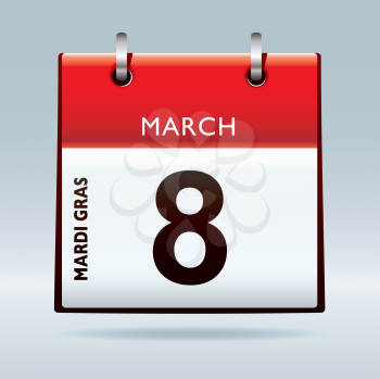 Mardi Gras Calendar icon for 2011 with red top