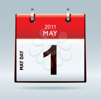 May day calendar icon with red banner top and blue background