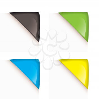 Collection of four colorful paper corner icons with reflection