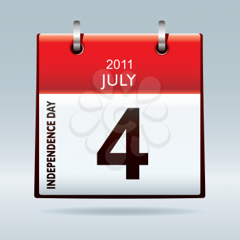 red and white independence day calendar icon for july 2011