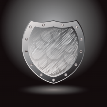 Solid secure metal shield with brushed surface background and spotlight