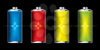 Collection of batteries with flash charge icon set