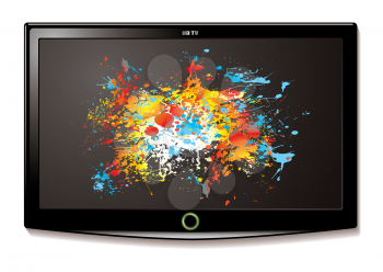 Modern Television screen with bright colour splat element
