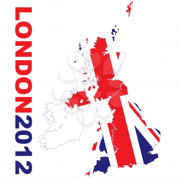 Map of britain with London 2012 text and union flag