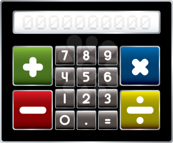 Modern electronic calculator with colorful buttons