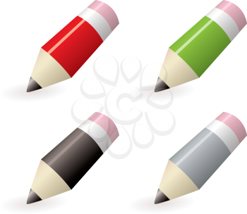 Red black green and silver lead pencil icons with eraser