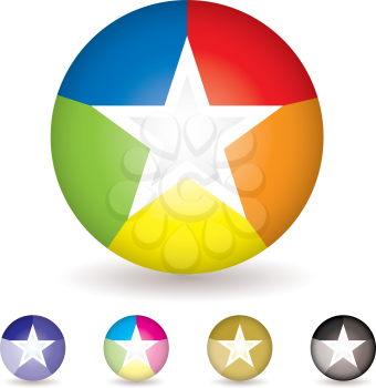 Collection of five bright colourful beach ball icons with rainbow effect