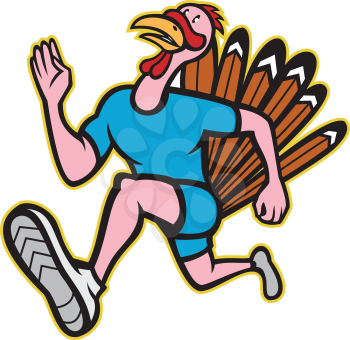 Illustration of a wild turkey run trot running runner viewed from side done in cartoon style on isolated white background