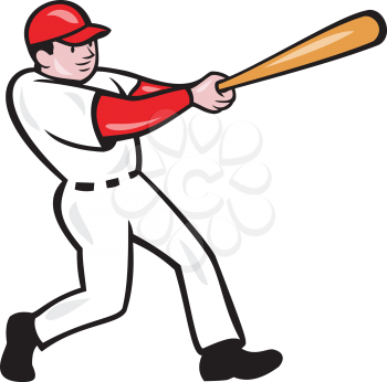 Illustration of an american baseball player batter hitter batting with bat done in cartoon style isolated on white background.