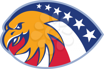 vector illustration of an american eagle head with stars and stripes flag on isolated white background.