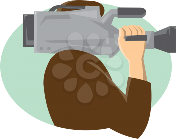 vector illustration of a cameraman movie video camera side done in art deco  retro style.