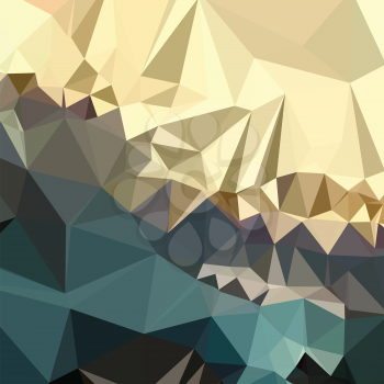 Low polygon style illustration of an ecru brown blue abstract geometric background.