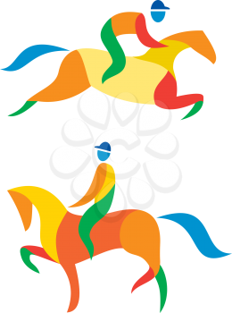 Icon illustration showing athlete playing equestrian sports. 
